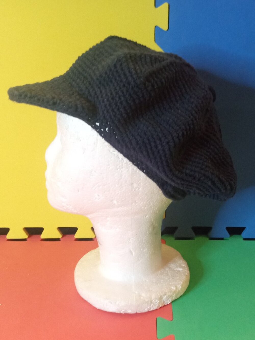 Retro Black Crochet Cap with Visor Newsboy Cabbie Hat